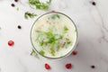 Close-Up of summer drink  Buttermilk or mattha or Chhachh glass garnished with coriander made with milk and curd Royalty Free Stock Photo