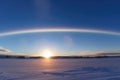 close-up of sun dogs colorful halo in the arctic sky