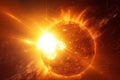 close-up of sun, with explosions and flares visible against its surface Royalty Free Stock Photo