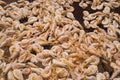 Close up of sun rdied seafood, traditional preserved food: Dried Shrimps for making Asian cuisines, Songkhla, Thailand