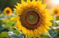 Close-up of a sunflower with sun rays Royalty Free Stock Photo