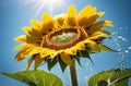 Close-up of a sunflower with sun rays Royalty Free Stock Photo