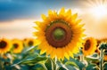 Close-up of a sunflower with sun rays Royalty Free Stock Photo