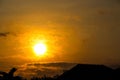 Close up sunrise and silhouette of roof tree on sky morning background