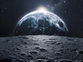 Moon surface in deep bright space. dark sky seen from space High-altitude light up the night sky Royalty Free Stock Photo