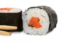 Close-up of sushi and chopsticks Royalty Free Stock Photo