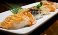 Close up Sushi Set sashimi at japanese restuarant.