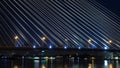 Close up of suspension bridge at night Royalty Free Stock Photo