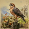 Close up of swainson\'s hawk,watercolor