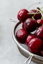 Close up sweet cherry in strainer Royalty Free Stock Photo