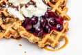 Close up sweet homemade waffles with blueberry jam Royalty Free Stock Photo