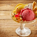 Close up on sweet mango and strawberry ice cream Royalty Free Stock Photo