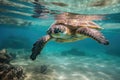 Close-up of a swimming sea turtle in the sea, underwater world Royalty Free Stock Photo