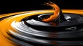 A close up of a swirl in orange and black liquid, AI