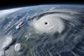 close-up of the swirling clouds and wind of a hurricane or cyclone