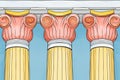 close-up of symmetrical corinthian columns, magazine style illustration