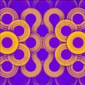 Close-up of symmetrical layered pattern with yellow texture on purple background. 3d rendering digital illustration