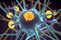 close-up of a synapse, with the presynaptic and postsynaptic neurons visible Royalty Free Stock Photo