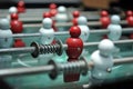 Close up of Table football game, Soccer table with red and white players Royalty Free Stock Photo