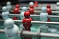 Close up of Table football game, Soccer table with red and white players Royalty Free Stock Photo