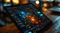 Close Up of a Tablet Displaying a Detailed Data Visualization With a Circular Network Graph