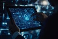 Cyber Security Protection on Tablet Device With Digital Lock Symbol Displaying Data and Code Royalty Free Stock Photo