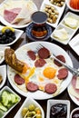 Traditional Turkish Large Breakfast is on wooden table. Royalty Free Stock Photo