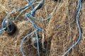 Tangled fishing net and float