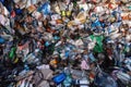 close-up of tangled pile of recyclables, with a clear view of each type