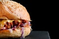 Close up tasty burger with beef cheese and vegetable Royalty Free Stock Photo