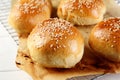 Close up Tasty Burger Buns on Wire Rack Royalty Free Stock Photo