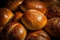 Close-up of tasty healthy artisan multigrain bread rolls
