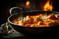 Indian steaming bowl of chicken tikka masala. AI generated