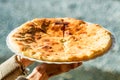 Caucasian khychin bread pie with meat close