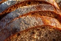 Close-up of tasty slices of organic artisan rye bread Royalty Free Stock Photo
