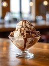 Tasty vanila and chocolate ice cream in a bowl
