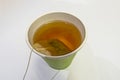 Close up tea bag in paper cup Royalty Free Stock Photo