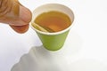 Close up tea bag in paper cup Royalty Free Stock Photo