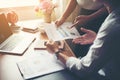 Close-up of Team Business people discussing a financial plan at Royalty Free Stock Photo