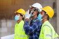 Close up team construction worker control in the House structure at construction site Royalty Free Stock Photo