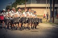 Close-up a team of high school drummers at Independence Day celebration Royalty Free Stock Photo