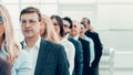 Close up. a team of reliable business people standing in a row Royalty Free Stock Photo