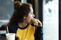 Close up of teenage girl eating hamburger obesity concept Royalty Free Stock Photo