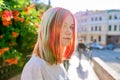 Close-up of teenager girl's head with multi-colored dyed hair, complex coloring Royalty Free Stock Photo