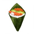 Close Up Temaki Sushi Cone with Salmon Roe and Avocado on White Background Royalty Free Stock Photo