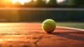 Close-up of a tennis ball on the background of a court with space for copying. Playing tennis. The concept of sports