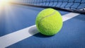 A close-up of the tennis ball on the court. The blue background is a beautiful illustration and background. Close-up shots of tenn Royalty Free Stock Photo