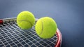 A close-up of the tennis ball on the court. The blue background is a beautiful illustration and background. Close-up shots of tenn Royalty Free Stock Photo