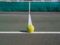 Close up of tennis ball on the court. Sport active concept. Royalty Free Stock Photo