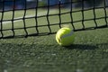 close up tennis ball ground. High quality photo Royalty Free Stock Photo